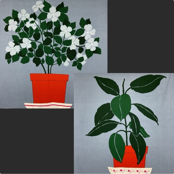 MCM style potted plants fabric panels each 21” x 21.5” - Picture 1 of 9